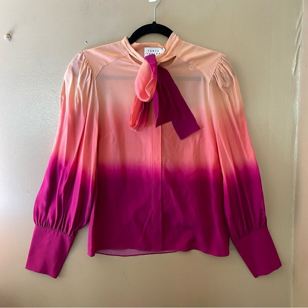 NWT TANYA TAYLOR Susan Ombré Silk Tieneck Blouse top pink $395 Sz 4 - Picture 5 of 8